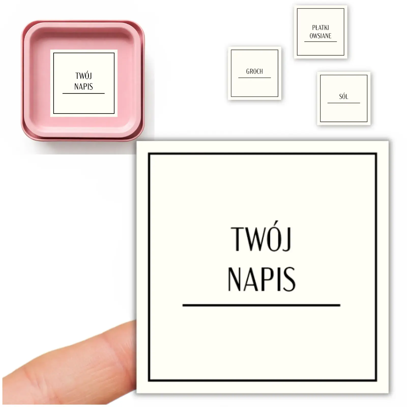 naklejki na zamówienie 6x6 cm – personalizowane etykiety z własnym napisem, kremowe (24 szt.)