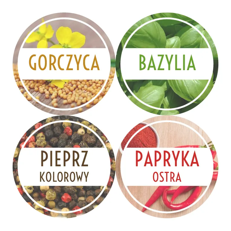 naklejki na przyprawy 150 szt. 4 cm – kolorowe etykiety na słoiki, wodoodporne